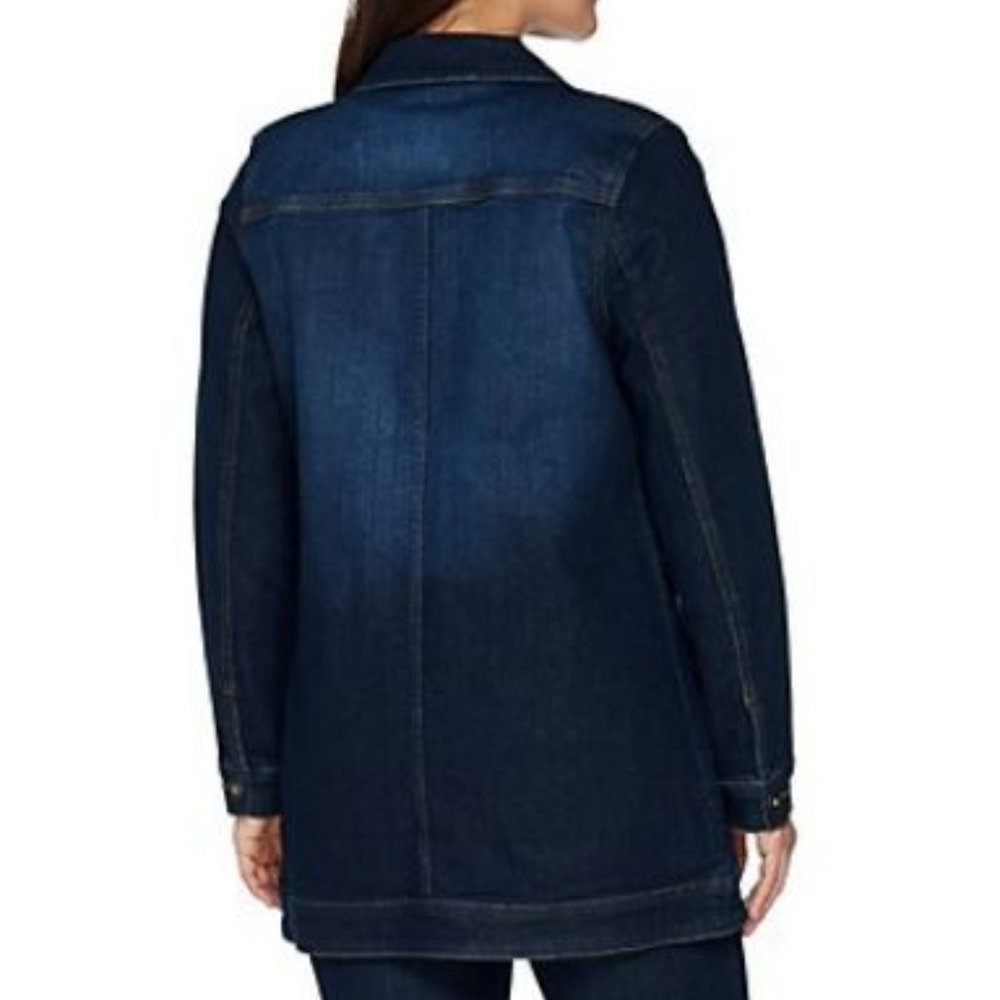Denim & Co Classic Distressed Long Jean Jacket - Picture 2 of 3